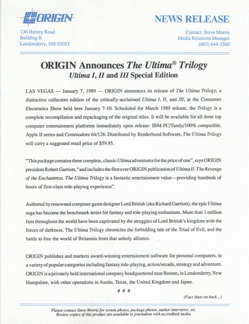 UltimaTrilogyPressRelease