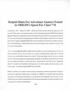 Quest For Clues 2 Press Release
